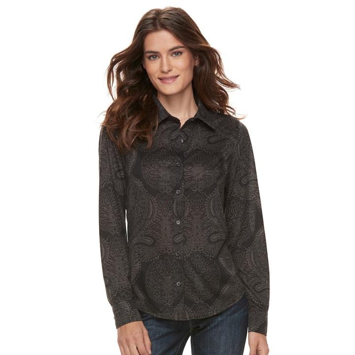 Women's Caribbean Joe Jacquard Button Front Shirt, Size: Xl, Oxford