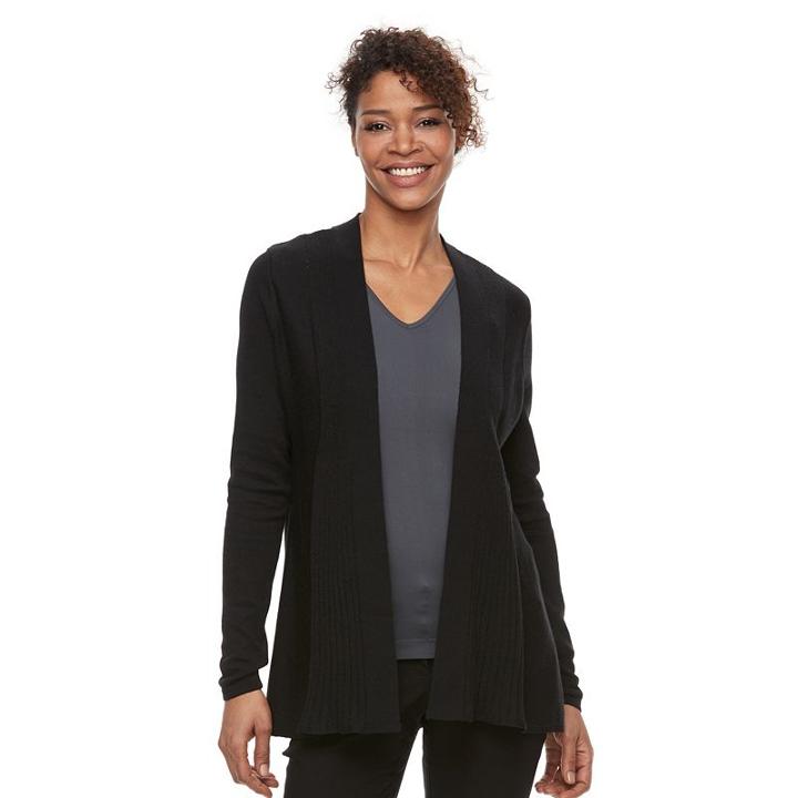 Women's Dana Buchman Ribbed Open-front Cardigan, Size: Medium, Black
