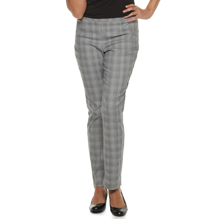 Women's Briggs Millennium Plaid Slim-cut Pants, Size: Large, Black Gray Plaid