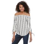 Juniors' So&reg; Striped Eyelet Off The Shoulder Top, Girl's, Size: Small, White