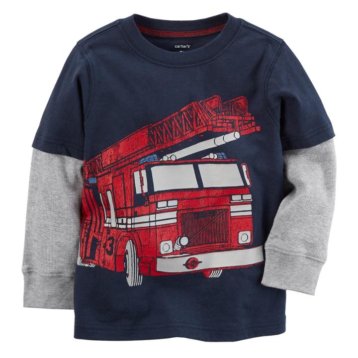 Boys 4-8 Carter's Firetruck Mock Layer Graphic Tee, Size: 7, Blue