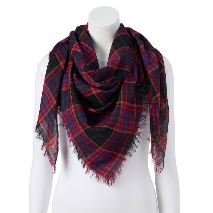 Women's Candie's&reg; Dark Plaid Square Scarf, Black