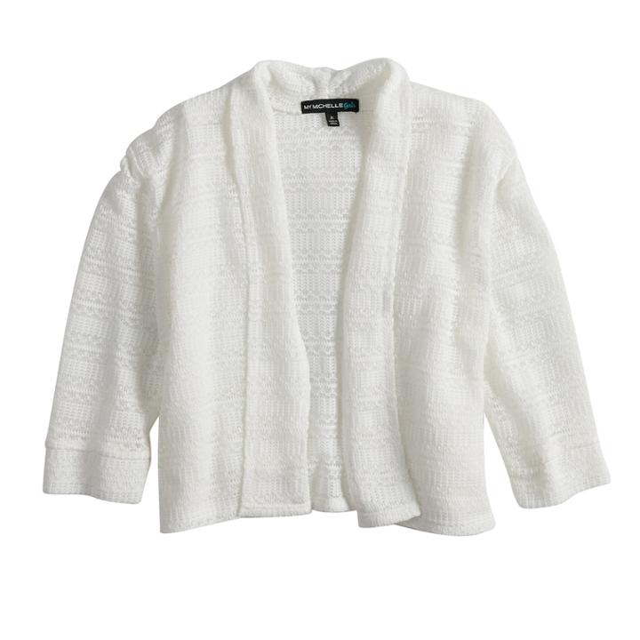 Girls 7-16 My Michelle Open Weave Cuffed Cardigan Sweater, Size: Small, White