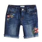 Girls 7-16 & Plus Size Mudd&reg; Embroidered Floral Frayed Hem Cuffed Bermuda Shorts, Size: 12 1/2, Blue