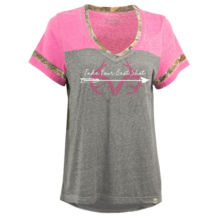 Women's Realtree Clover Short Sleeve Burnout Graphic Tee, Size: Small, Dark Pink