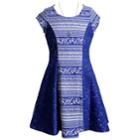 Girls 7-16 Emily West Striped Lace Skater Dress With Necklace, Size: 8, Blue