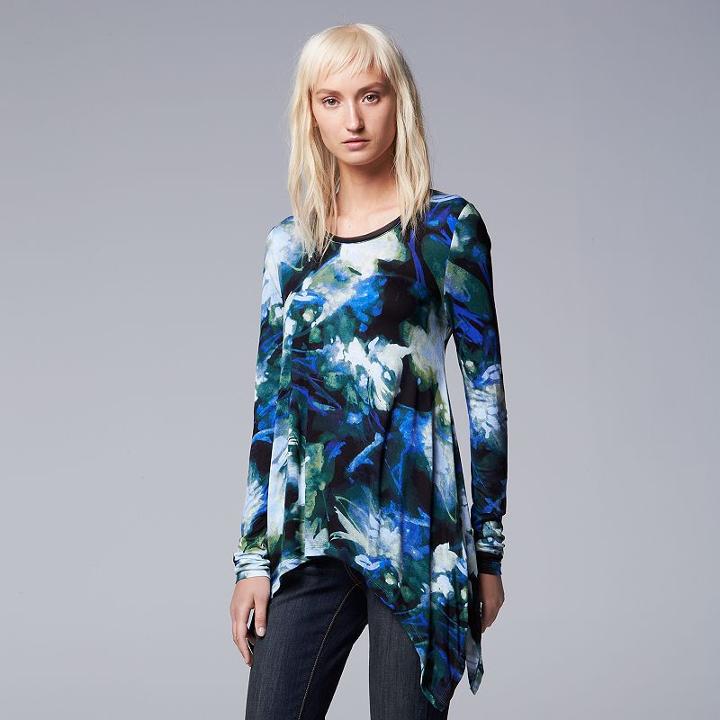 Women's Simply Vera Vera Wang Printed Handkerchief Top, Size: Large, Lt Green