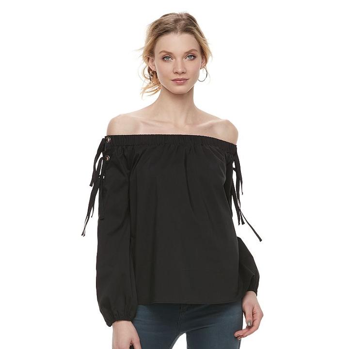 Women's Rock & Republic&reg; Off-the-shoulder Lace Up Top, Size: Large, Black