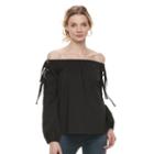 Women's Rock & Republic&reg; Off-the-shoulder Lace Up Top, Size: Large, Black