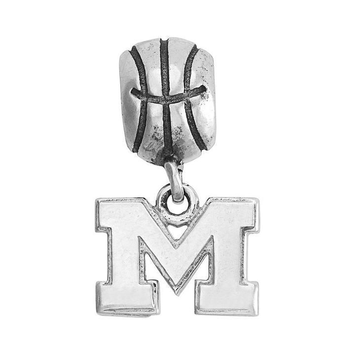 Dayna U Sterling Silver Michigan Wolverines Team Logo Basketball Charm, Women's, Grey