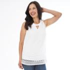 Women's Ab Studio Crochet-hem Keyhole Tank, Size: Small, White Oth