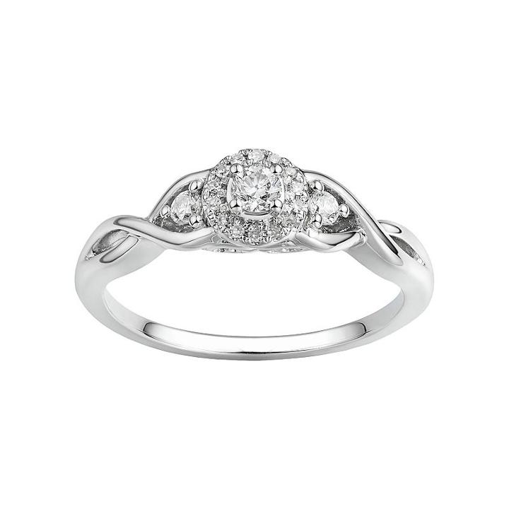 Promise Love Forever 1/5 Carat T.w. Certified Diamond Sterling Silver 3-stone Halo Promise Ring, Women's, White