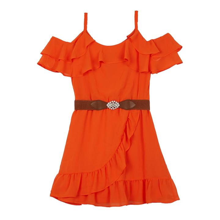 Girls 7-16 Iz Amy Byer Cold Shoulder Ruffled Belted Dress, Size: 16, Orange