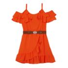 Girls 7-16 Iz Amy Byer Cold Shoulder Ruffled Belted Dress, Size: 16, Orange