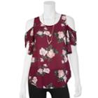 Juniors' Iz Byer Cold-shoulder Ruffle Top, Teens, Size: Small, Bordeaux Floral