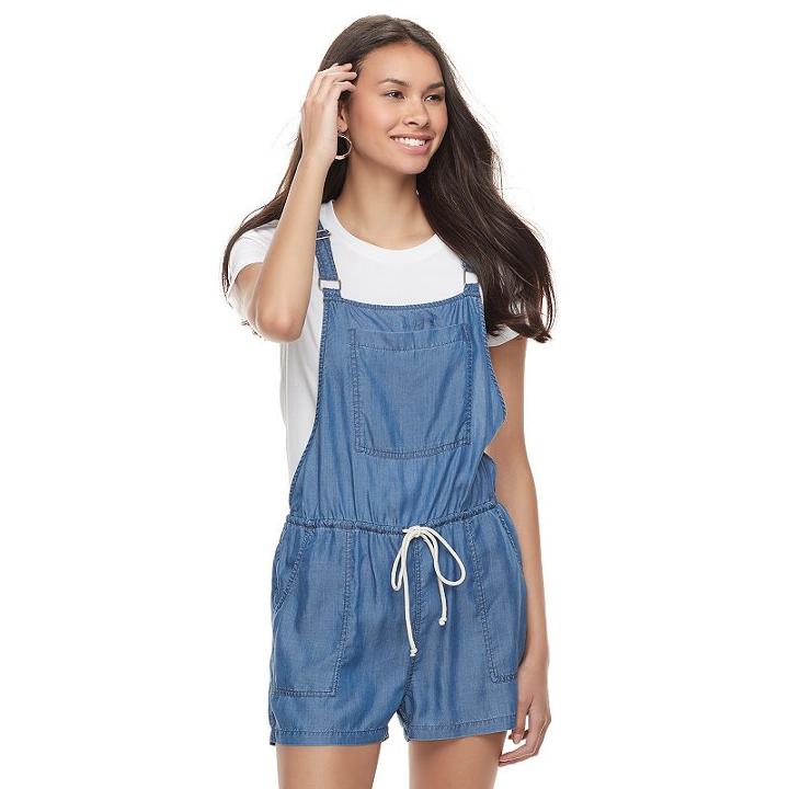 Juniors' So&reg; Chambray Pocket Front Romper, Teens, Size: Medium, Light Blue