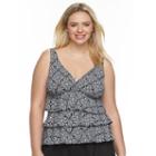 Plus Size A Shore Fit Tummy Slimmer Tiered Tankini Top, Women's, Size: 18 W, Black