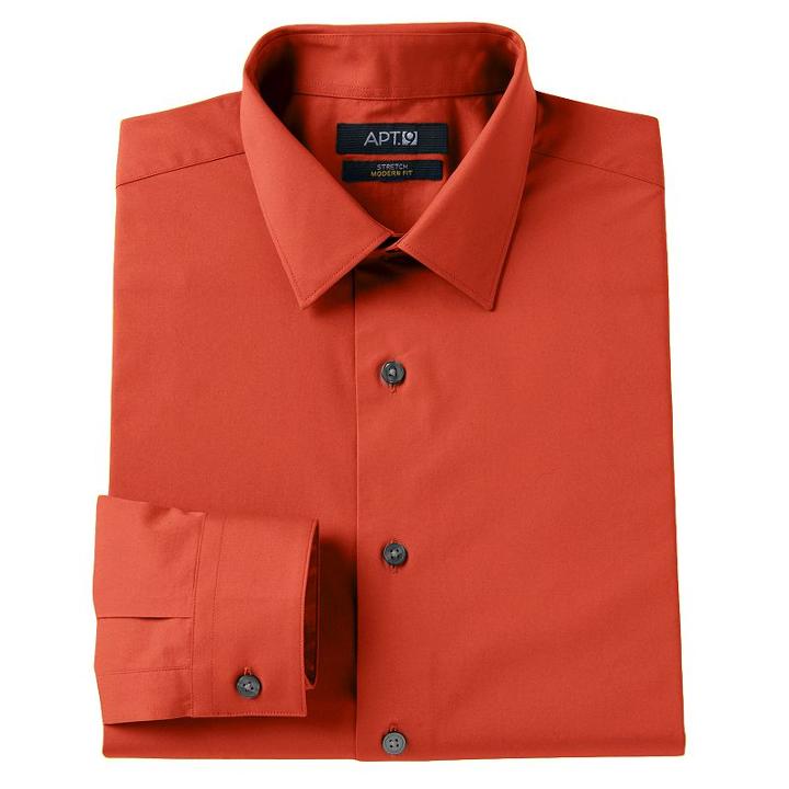 Men's Apt. 9&reg; Modern-fit Stretch Spread-collar Dress Shirt, Size: 15.5-32/33, Orange