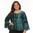 Plus Size Ab Studio Printed Bubble-hem Top, Women's, Size: 3xl, Ovrfl Oth