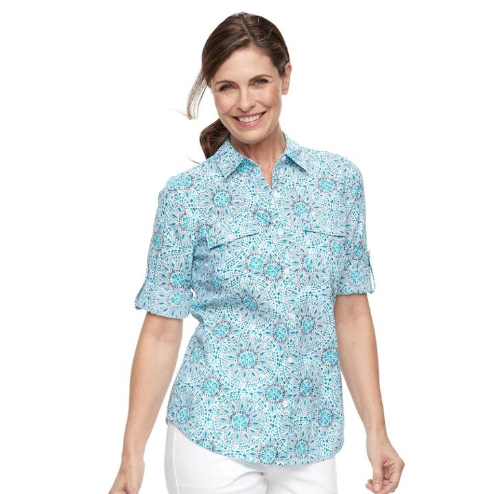 Women's Croft & Barrow&reg; Roll-tab Woven Shirt, Size: Xl, Dark Blue