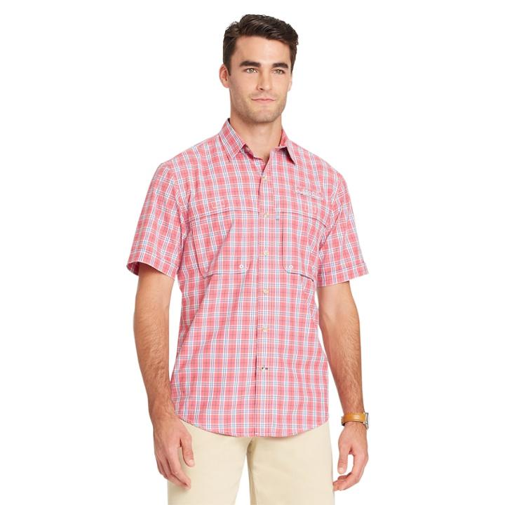 Men's Izod Saltwater Surfcaster Sportflex Plaid Classic-fit Button-down Shirt, Size: Xl, Pink