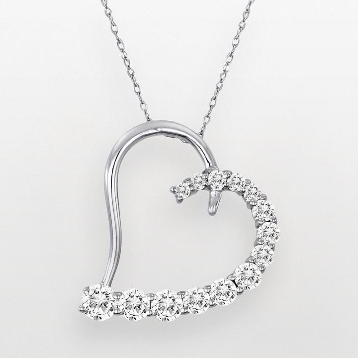14k White Gold Cubic Zirconia Heart Pendant, Women's, Size: 18, Multicolor