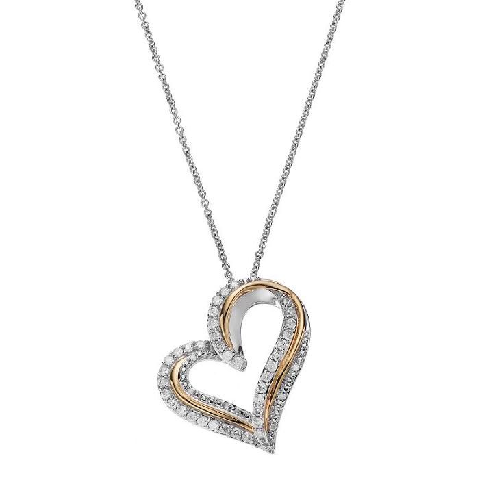 Two Tone Sterling Silver 1/2 Carat T.w. Diamond Heart Pendant, Women's, White
