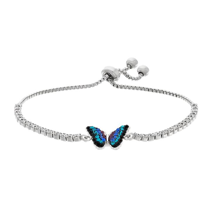 Silver Plated Crystal Butterfly Bolo Bracelet, Women's, Size: 9, Multicolor