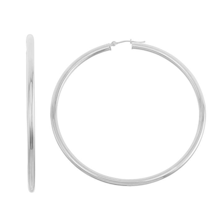 14k Gold Tube Hoop Earrings - 65 Mm, Women's, White