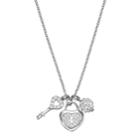 18k White Gold-plated Cubic Zirconia & Crystal Heart Lock & Key Charm Pendant Necklace, Women's