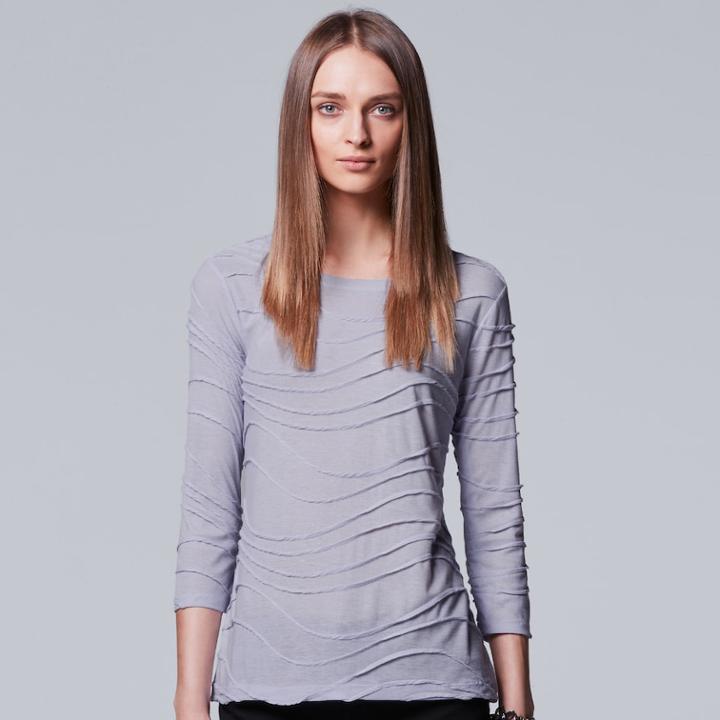 Women's Simply Vera Vera Wang Windy Jacquard Crewneck Tee, Size: Small, Brt Purple