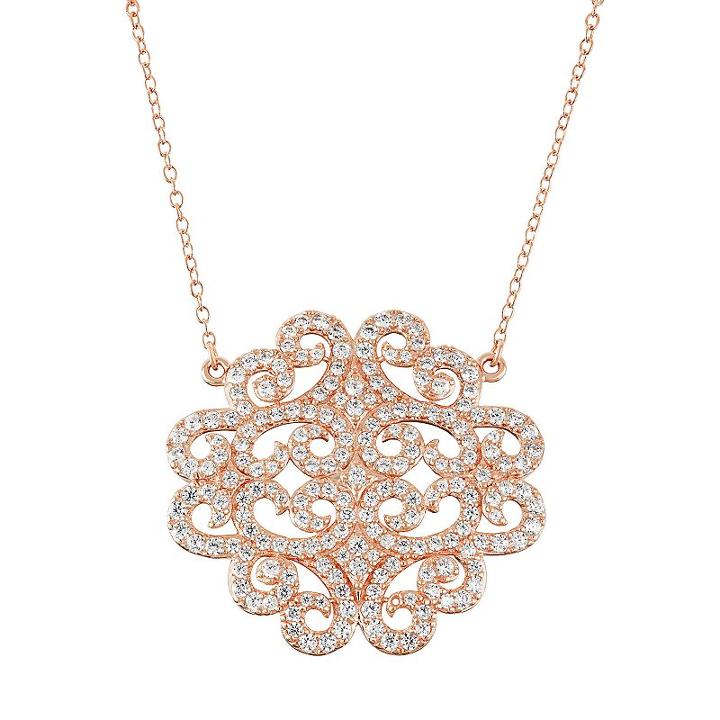 18k Rose Gold Over Silver Lab-created White Sapphire Filigree Necklace, Women's, Size: 18