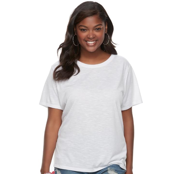 Juniors' Plus Size Mudd&reg; Weekend Crewneck Tee, Teens, Size: 1xl, White