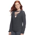 Juniors' Pink Republic Lace-up Choker Neck Sweater, Teens, Size: Large, Dark Grey