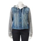 Juniors' Plus Size Mudd&reg; Knit Sleeve Jean Jacket, Teens, Size: 2xl, Dark Blue
