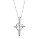 Cubic Zirconia Sterling Silver Heart & Cross Pendant Necklace, Women's, Size: 18