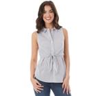 Juniors' Iz Byer California Sleeveless Tie Front Poplin Shirt, Teens, Size: Medium, Mini Stripe