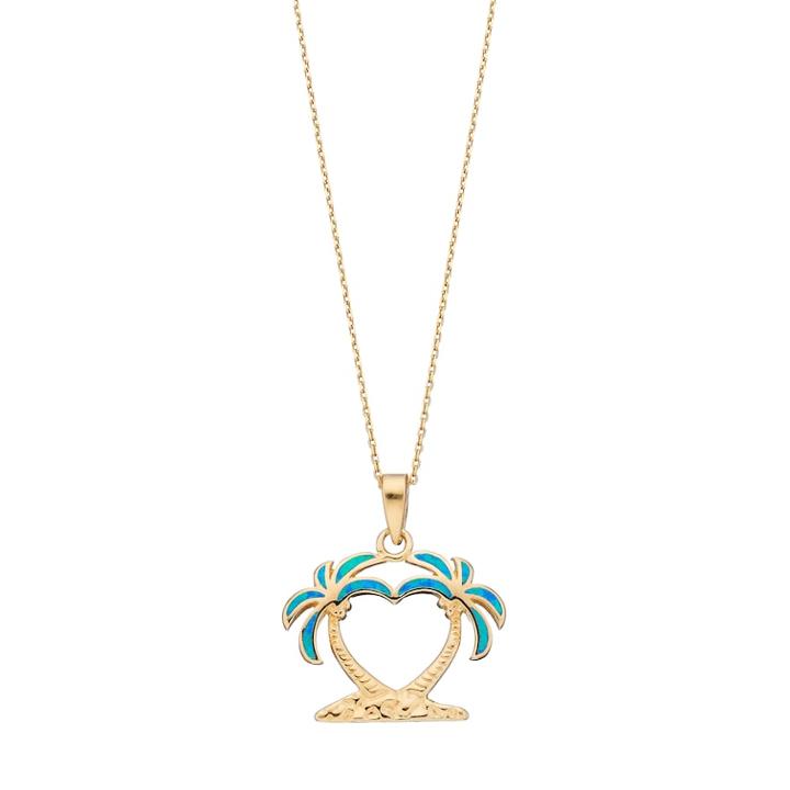 14k Gold Over Silver Lab-created Blue Opal Palm Tree Pendant, Women's, Size: 18