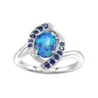 Sterling Silver Simulated Green Opal & Lab-created Blue Sapphire Swirl Ring, Women's, Size: 6, Multicolor