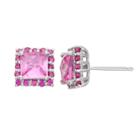 Lab-created Sapphire And Lab-created Ruby Sterling Silver Square Halo Stud Earrings, Women's