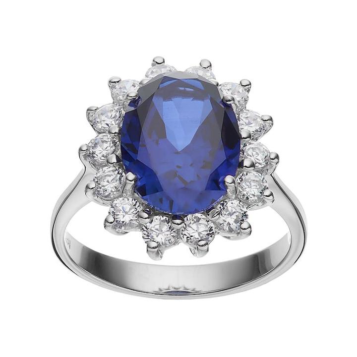 Sophie Miller Sterling Silver Lab-created Blue Spinel & Cubic Zirconia Halo Ring, Women's, Size: 6