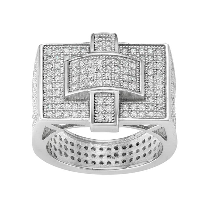 Men's Sterling Silver Cubic Zirconia Rectangular Ring, Size: 10, White