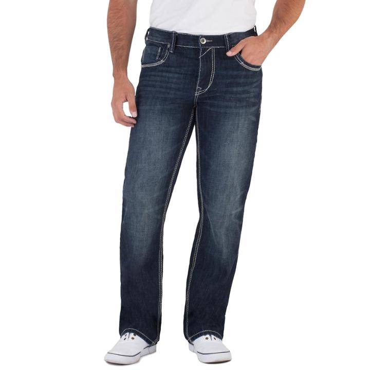 Men's Axe & Crown Slim Bootcut Jeans, Size: 34x34, Dark Blue