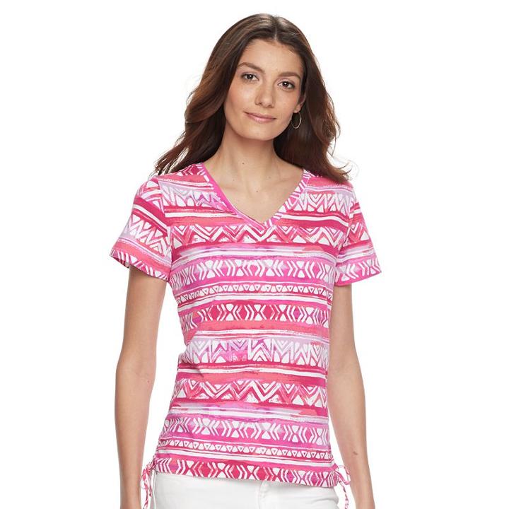 Women's Caribbean Joe Printed Drawstring V-neck Tee, Size: Xl, Med Purple