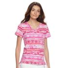 Women's Caribbean Joe Printed Drawstring V-neck Tee, Size: Xl, Med Purple