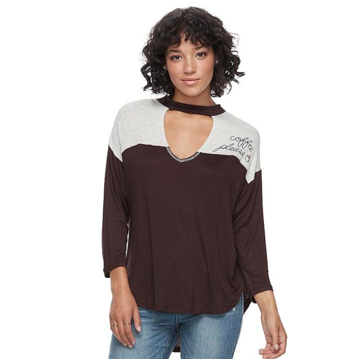 Juniors' About A Girl Coffee Please Choker Neck Graphic Tee, Size: Xl, Oxford