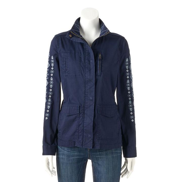 Women's Sonoma Goods For Life&trade; Embroidered Utility Jacket, Size: Xl, Dark Blue