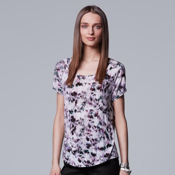 Petite Simply Vera Vera Wang Printed Scoopneck Tee, Women's, Size: M Petite, Med Grey