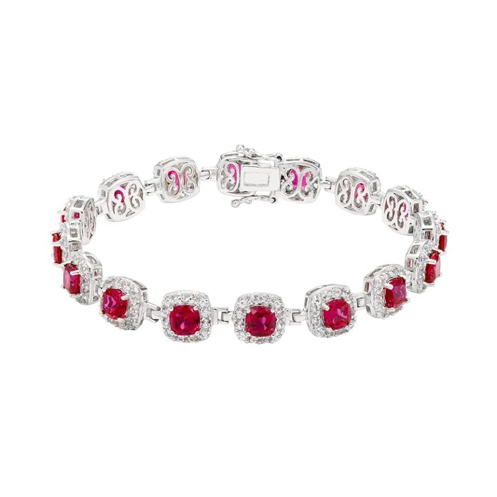 Sterling Silver Lab-created Ruby & White Sapphire Halo Bracelet, Women's, Size: 7.5, Red
