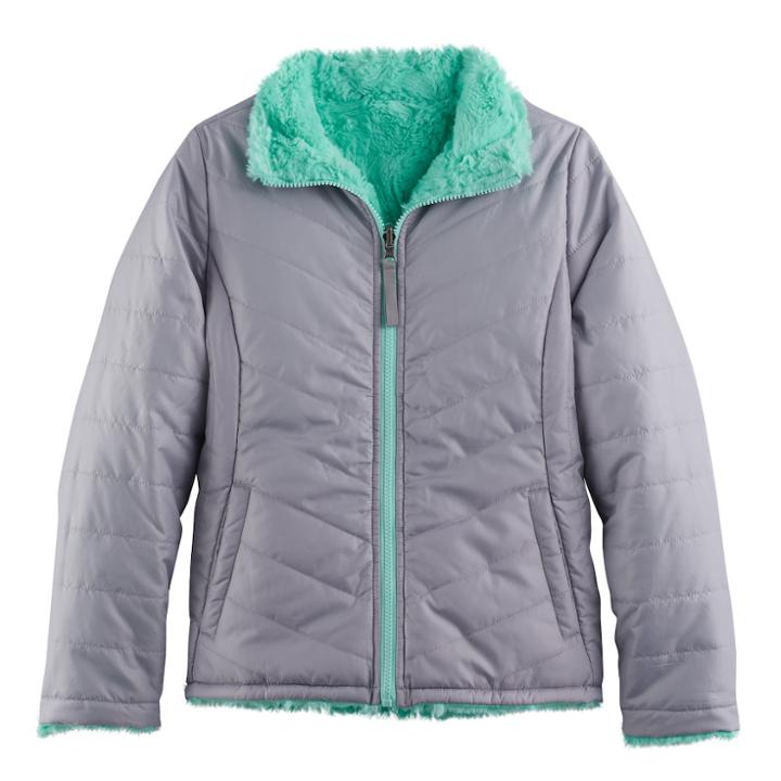 Girls 7-16 So&reg; Reversible Faux-fur Quilted Jacket, Size: 10-12, Light Grey
